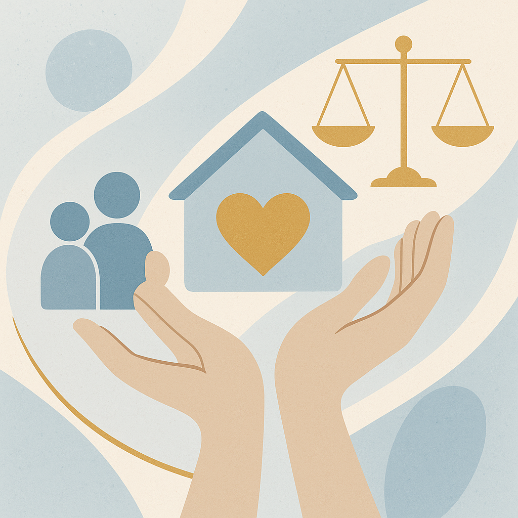 Imagem abstrata representando Direito Familiar: proteção, equilíbrio e união familiar