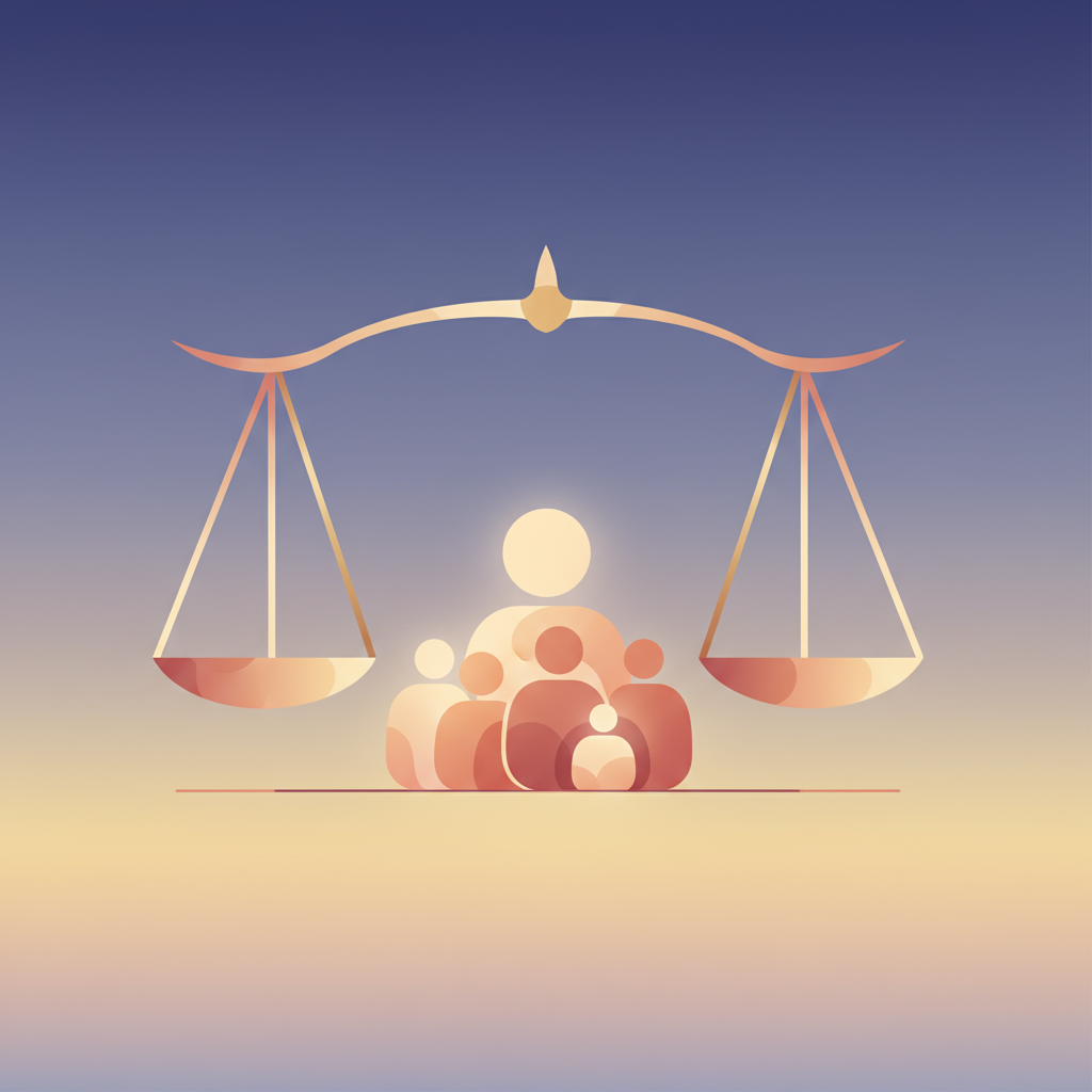 Imagem abstrata representando a relevância social do Direito: proteção, equilíbrio e comunidade